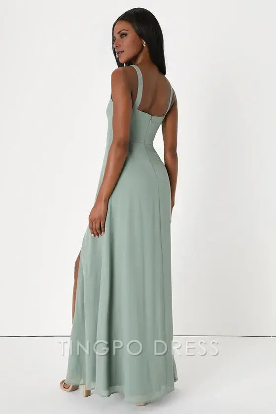 TingPo Wholesale Signature Elegance Remarkable Arrival Sage Brush Sleeveless Maxi Dress formal wear dresses